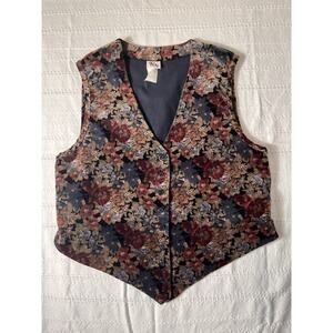 Vintage Large Velvet Vest Soft Floral Butterfly Y2K‎ Boho Romantic Prairie 90s